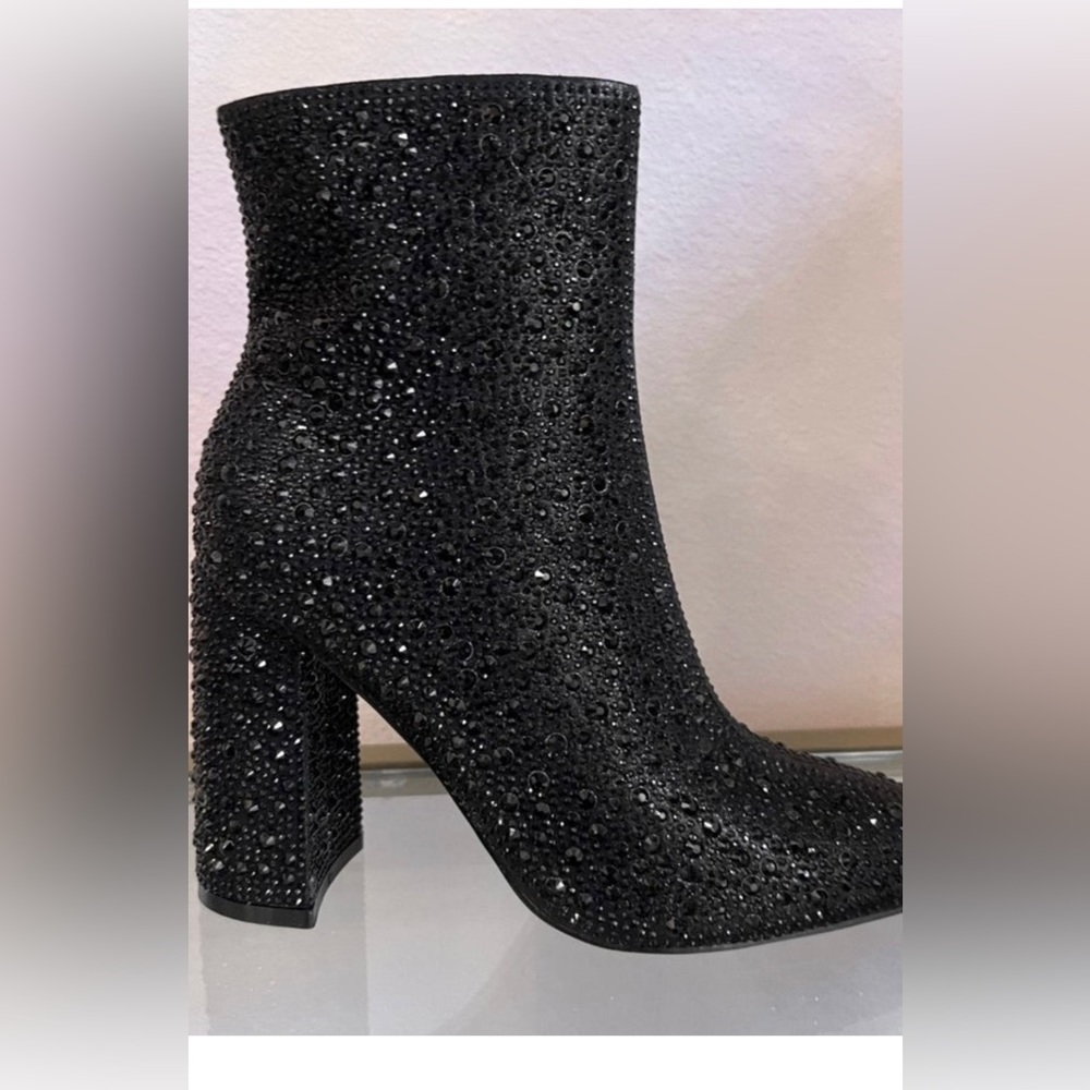 Black rhinestone booties